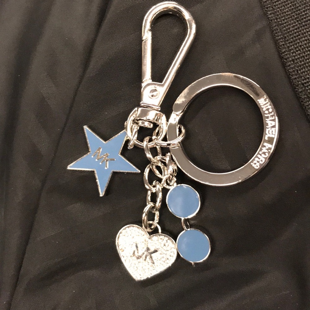 Michael Kors key chain silver rhinestone MK logo